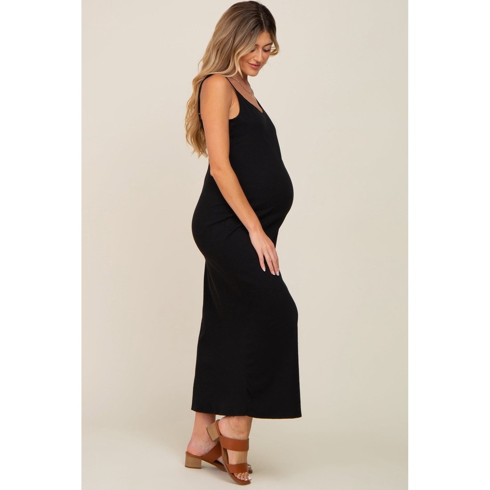 PinkBlush Maternity Dress XL Black Ribbed Maxi Sleeveless EUC Minimalist